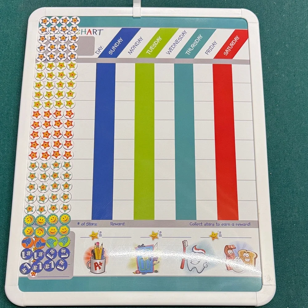 Chore Chart Dry Erase Calendar - White with Blue, Green, Teal, Red Accents